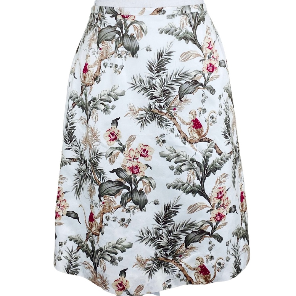 Vintage Talbots Lightweight Jungle Print With Monkeys Lined  A-Line Skirt Size 8